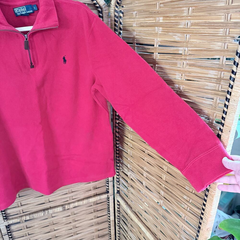Polo Ralph Lauren Red Quarter Zip Pullover Sweater Cotton Large preppy casual - Picture 6 of 9